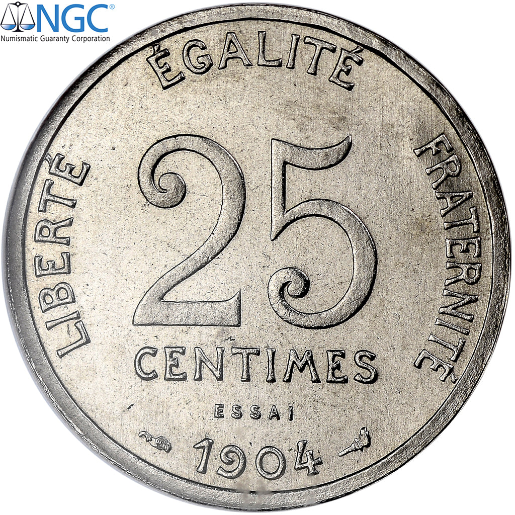 France, 25 Centimes, Patey, 1904, Paris, Essai, Nickel, NGC, MS65, Gadoury:362
