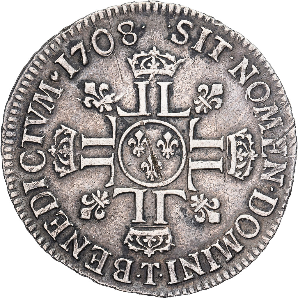 Francia, Louis XIV, Ecu aux 8 L 2e type, 1708, Nantes, Argento, BB, Gadoury:227