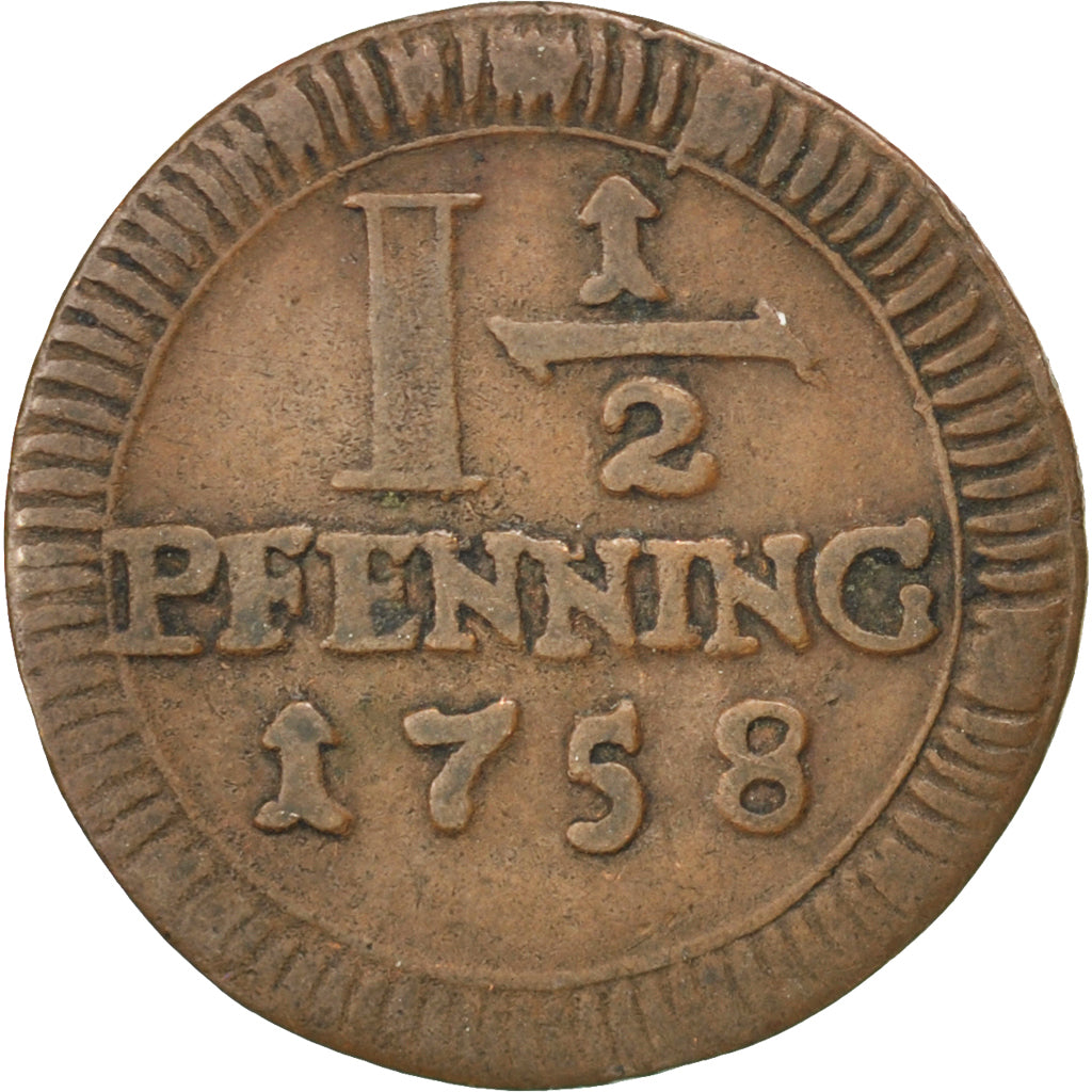 Coin, German States, MUNSTER, 1-1/2 Pfenning, 1758, EF(40-45), Copper, KM:336