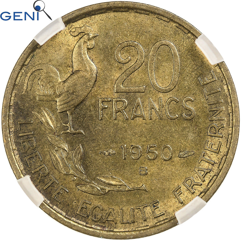 França, 20 Francs, Guiraud, 1950, Beaumont - Le Roger, 4 Faucilles