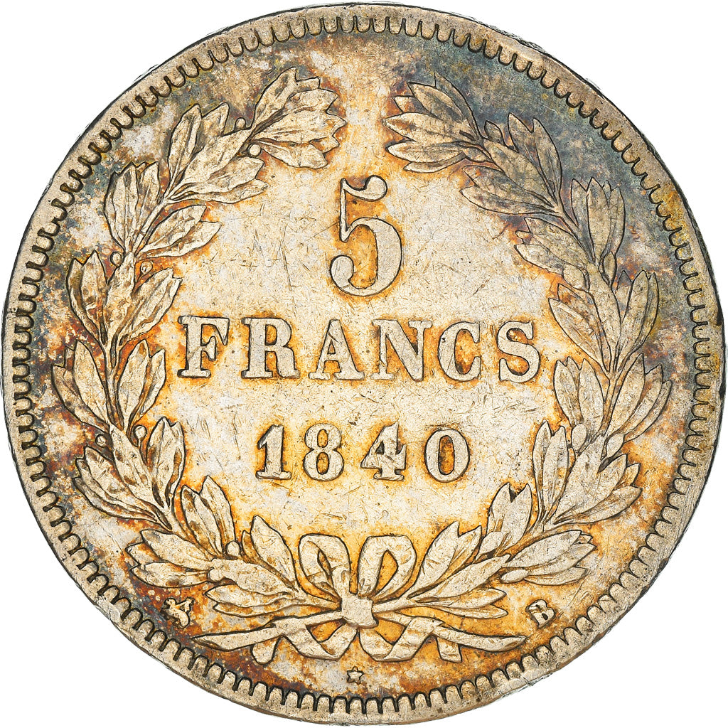 Moneda, Francia, Louis-Philippe, 5 Francs, 1840, Rouen, BC+, Plata, KM:749.2, Le
