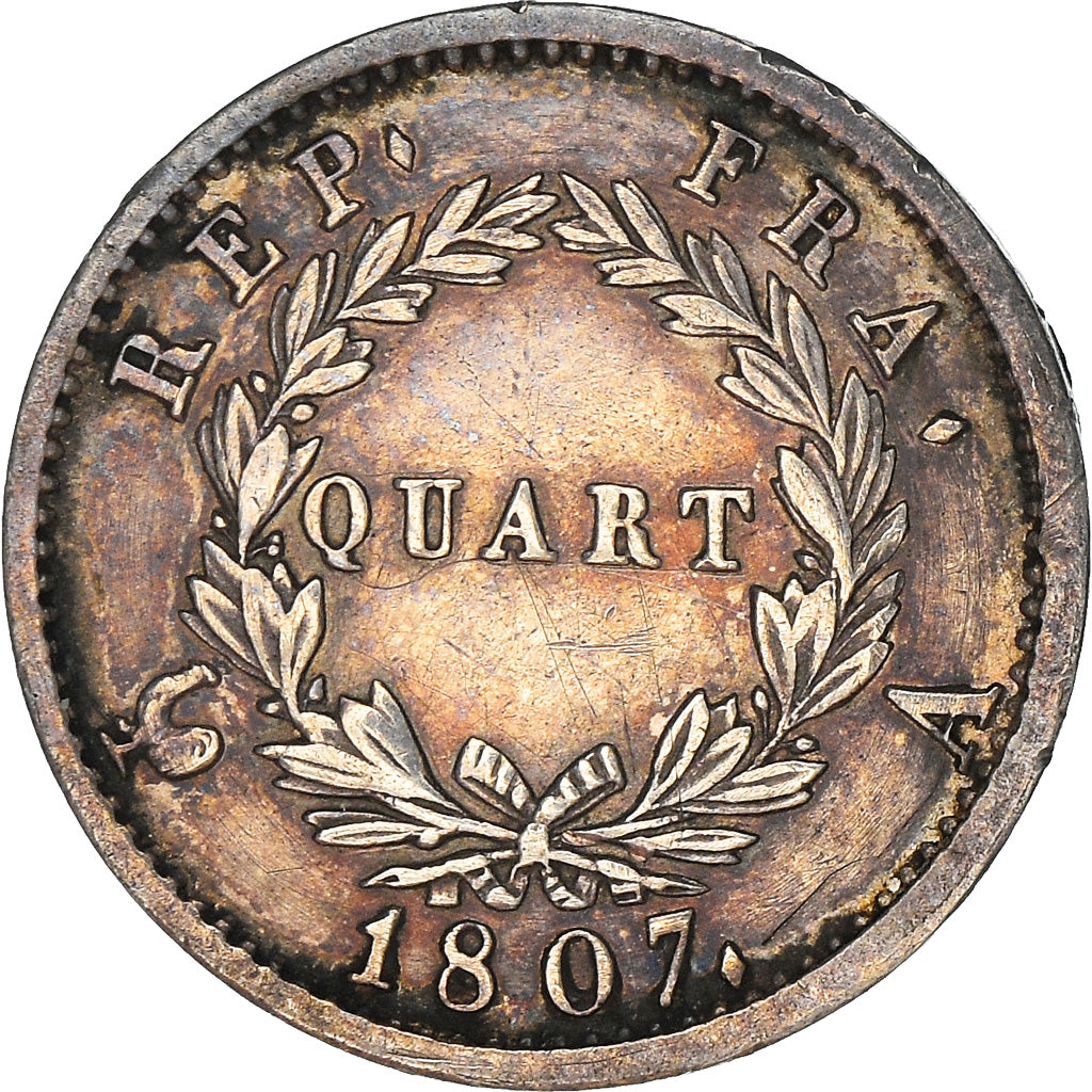 Coin, France, Napoléon I, 1/4 Franc, 1807, Paris, AU(55-58), Silver, KM:678.1