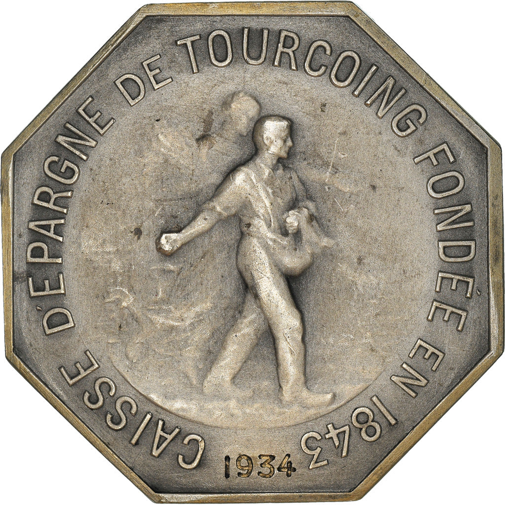 France, Token, Caisse d'Épargne de Tourcoing, 1934, AU(55-58), Silver
