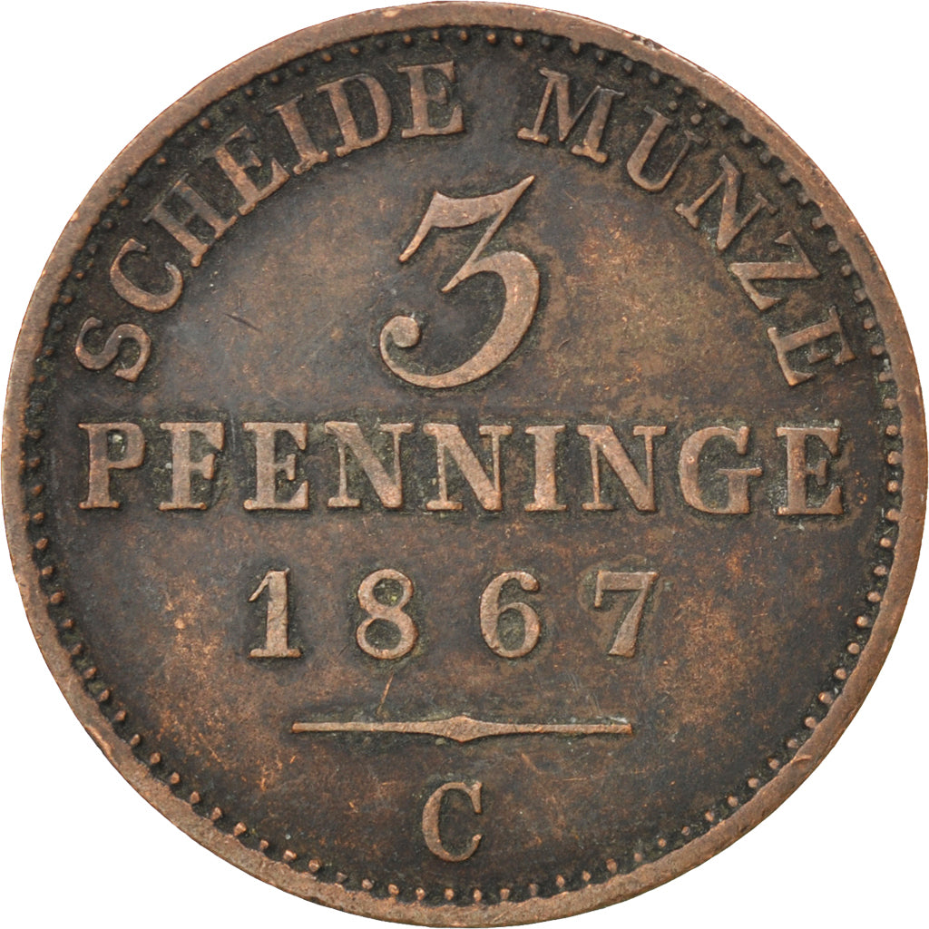 Monnaie, Etats allemands, PRUSSIA, Wilhelm I, 3 Pfennig, 1867, Cleves, TTB