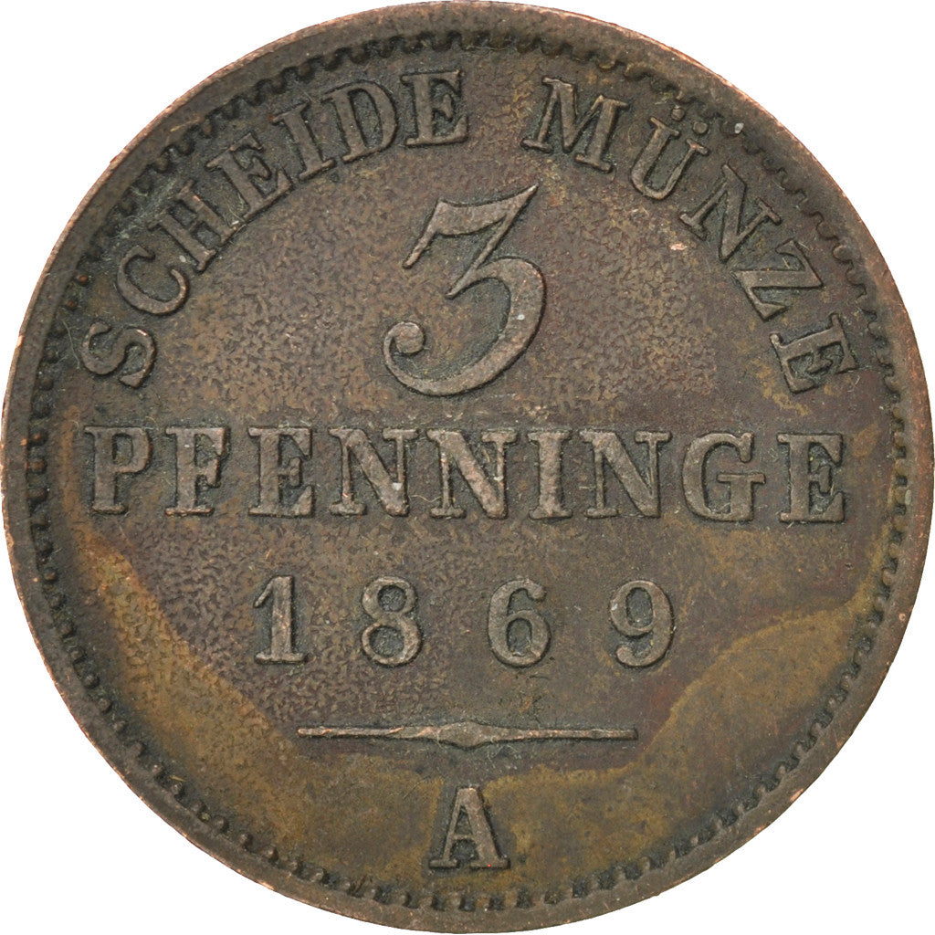 Coin, German States, PRUSSIA, Wilhelm I, 3 Pfennig, 1869, Berlin, VF(30-35)