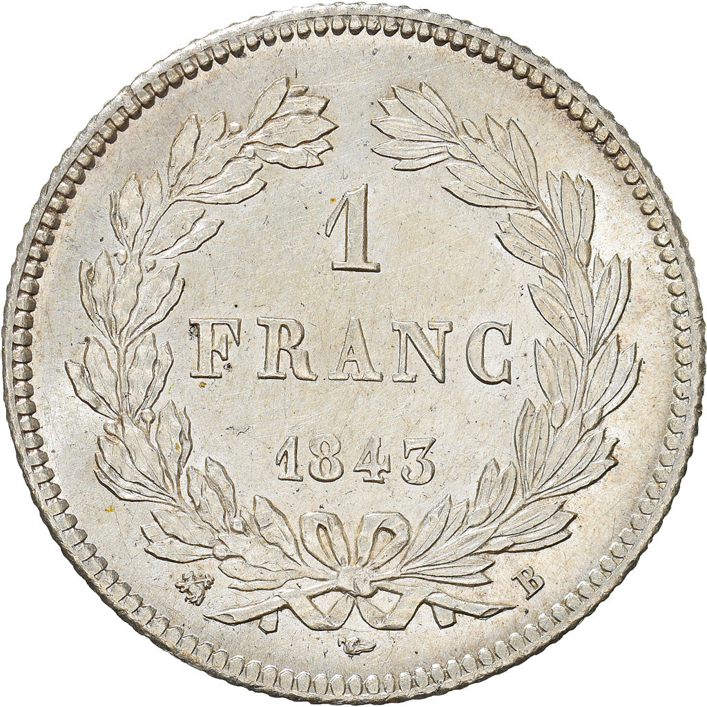 Coin, France, Louis-Philippe, Franc, 1843, Rouen, MS(63), Silver, KM:748.2, Le