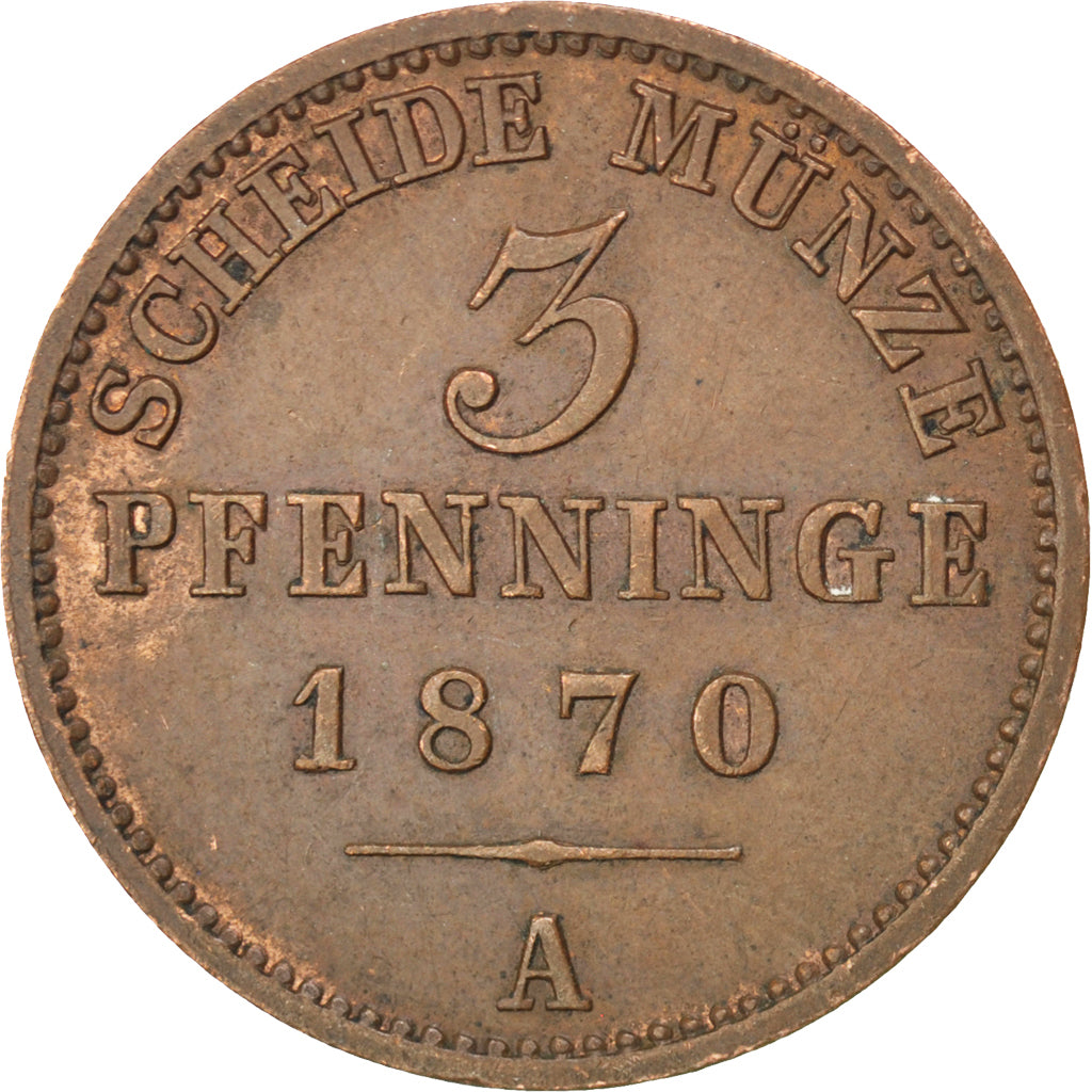 Coin, German States, PRUSSIA, Wilhelm I, 3 Pfennig, 1870, Berlin, AU(50-53)