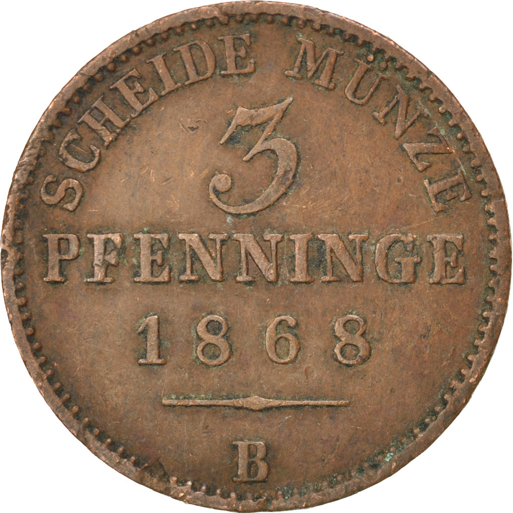 Moneta, Stati tedeschi, PRUSSIA, Wilhelm I, 3 Pfennig, 1868, Wroc?aw, MB+, Rame