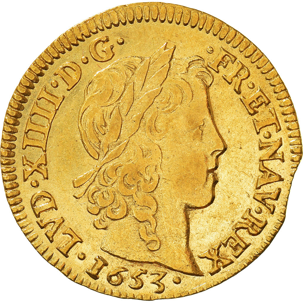 Francia, Louis XIV, Louis d'Or, Louis d'or à la mèche longue, 1653, Dijon