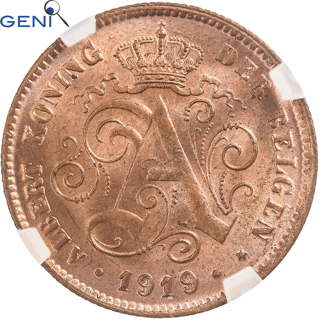 Belgique, Albert Ier, 2 Centimes, 1919, Bruxelles, Cuivre, GENI, MS66, KM:65