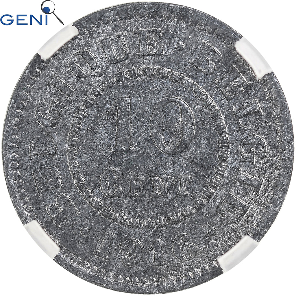 Belgium, Albert I, 10 Centimes, 1916, Bruxelles, Zinc, GENI, MS65, KM:81