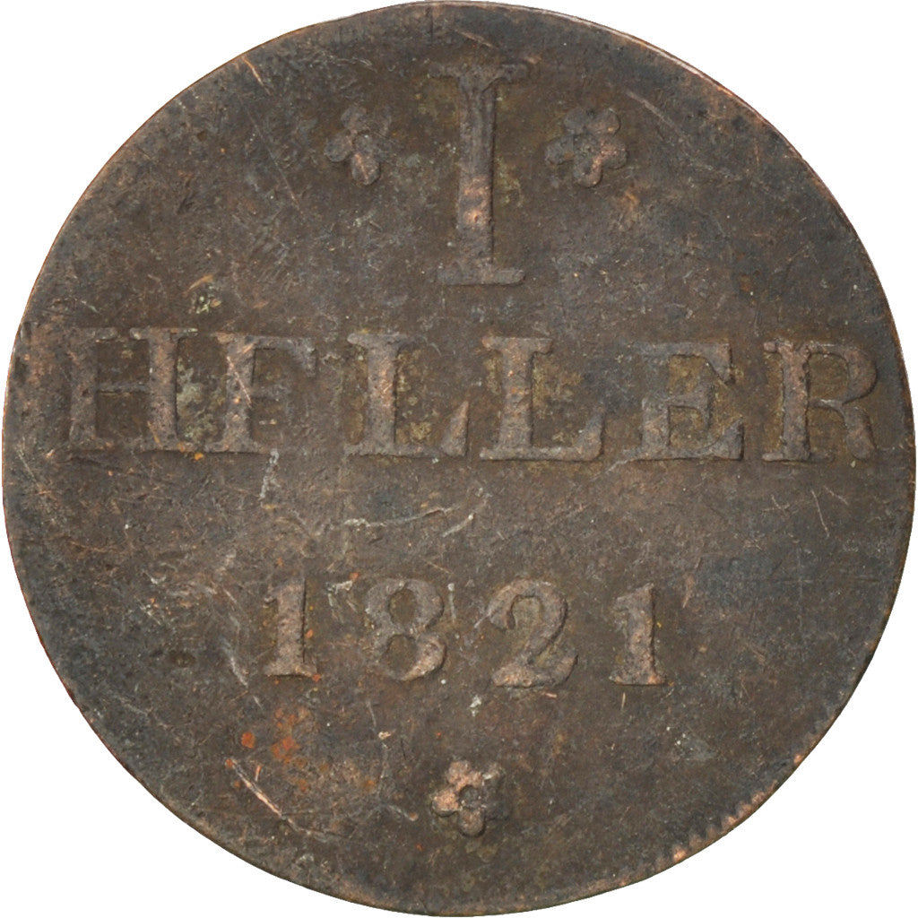 Coin, German States, FRANKFURT AM MAIN, Heller, 1821, VF(20-25), Copper, KM:301