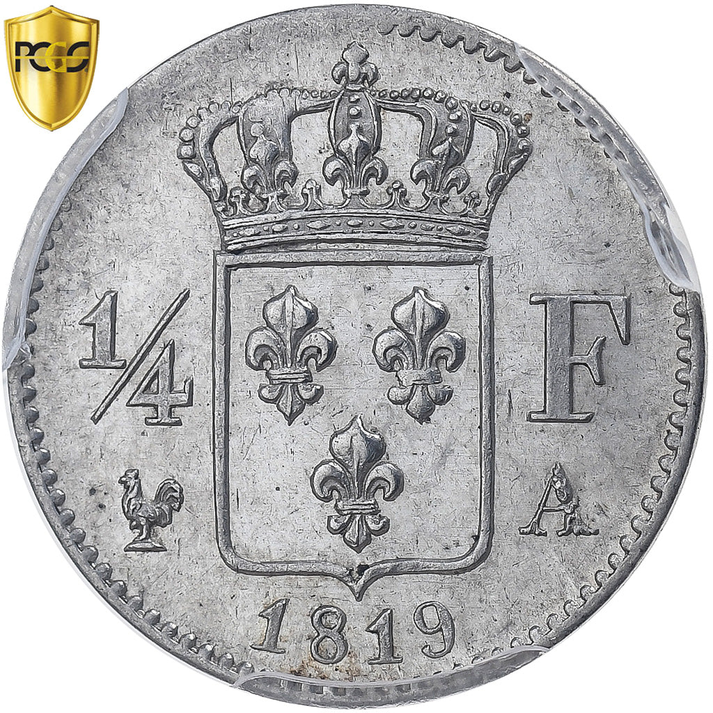Francia, Louis XVIII, 1/4 Franc, Louis XVIII, 1819, Paris, Plata, PCGS, MS63