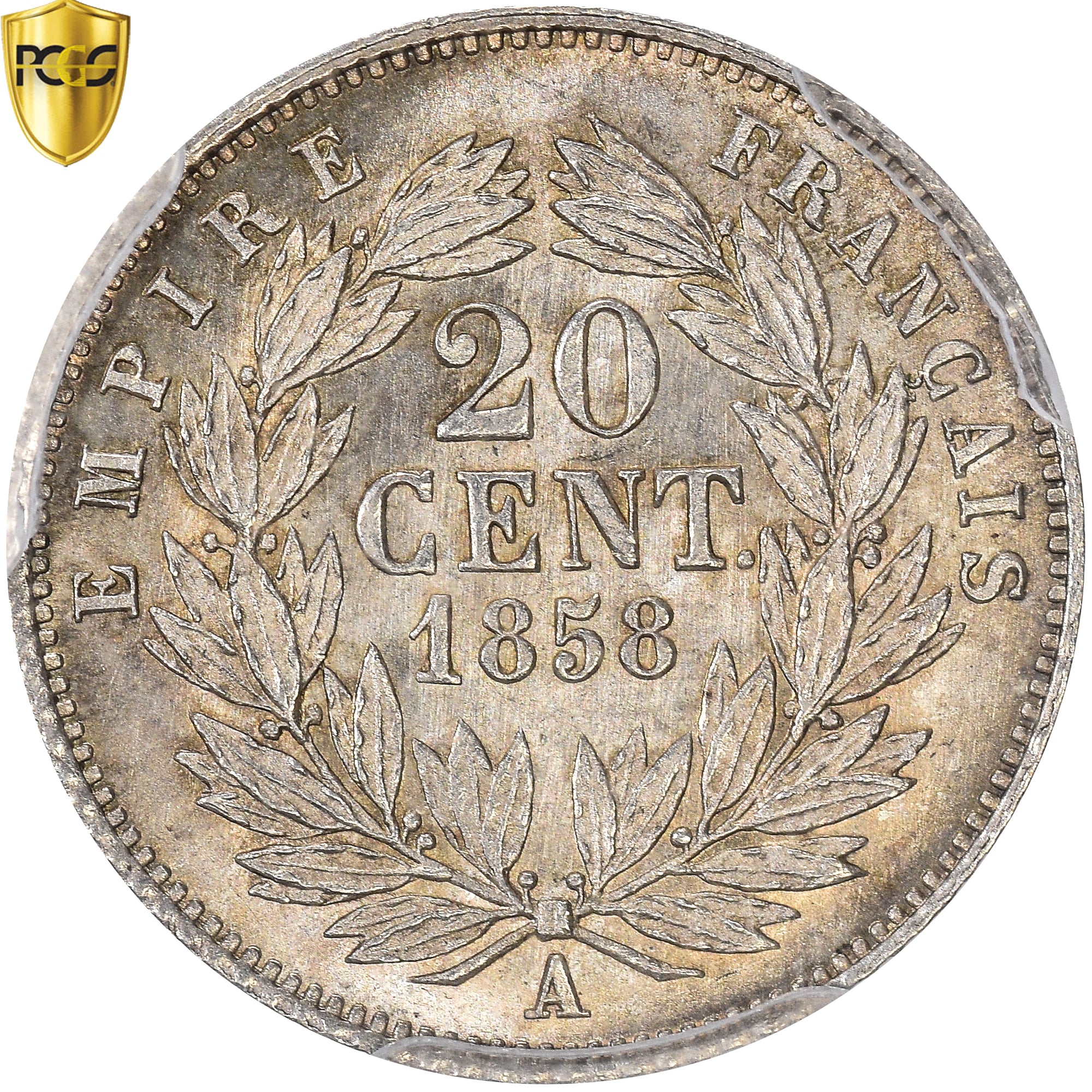 Francia, Napoleon III, 20 Centimes, 1858, Paris, Argento, PCGS, MS64