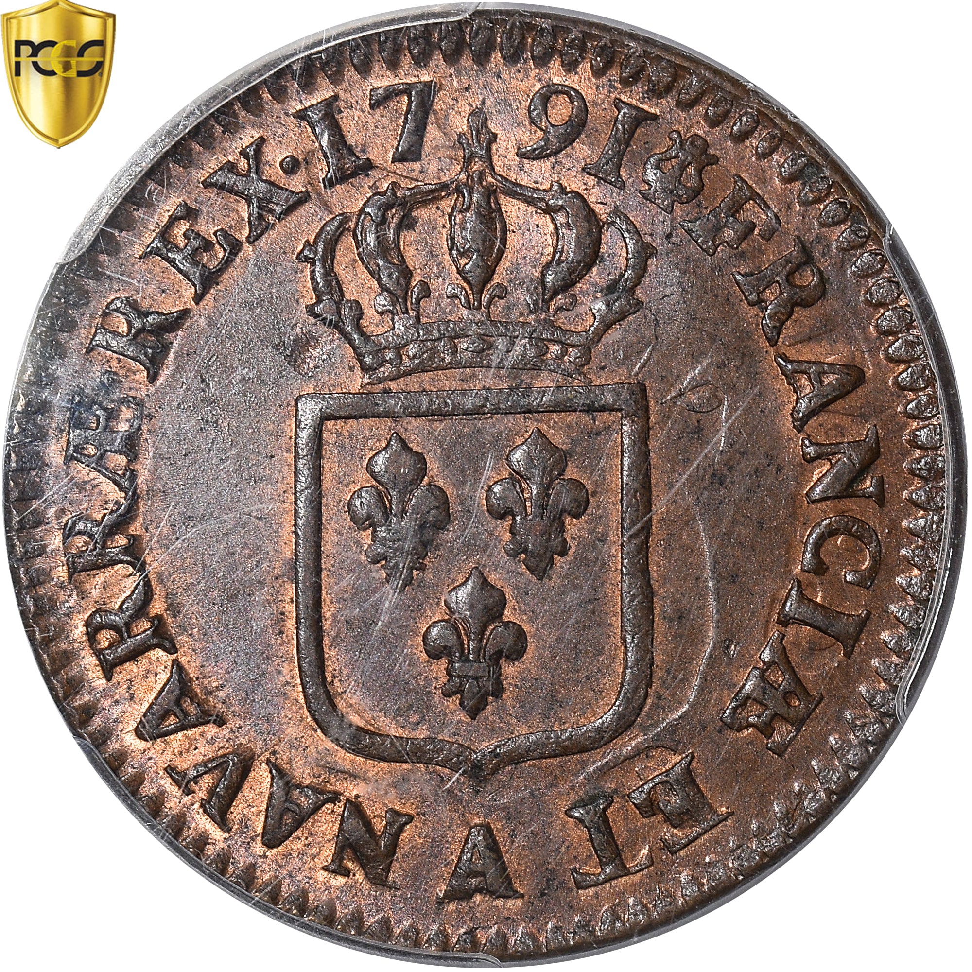 France, Louis XVI, Sol, 1791, Paris, Copper, PCGS, MS63BN, Gadoury:350, KM:578.1
