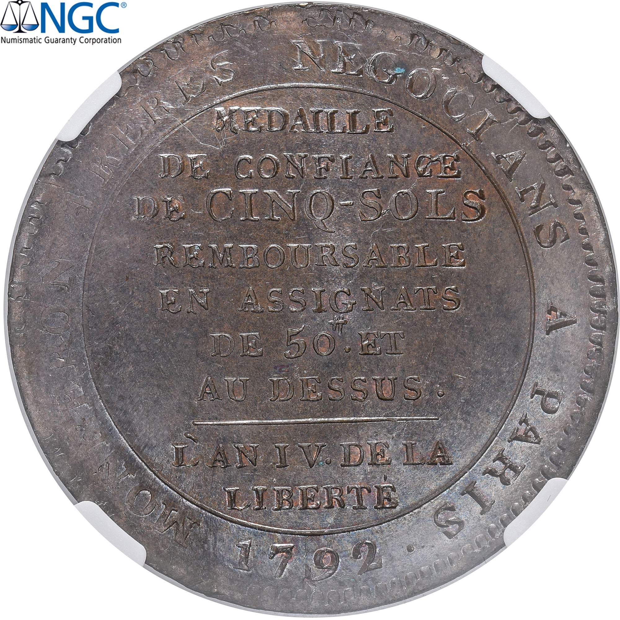 France, 5 Sols, Monneron, 1792, Birmingham, TOP POP, Bronze, NGC, MS65BN
