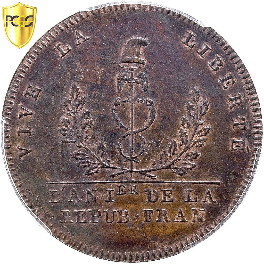 France, Essai de 2 sols au bonnet, 1792, Bronze, PCGS, SP62BN, Mazard:377