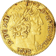 França, Louis XIII, 1/2 Louis d'or à la grosse tête, 1640, Paris, Dourado