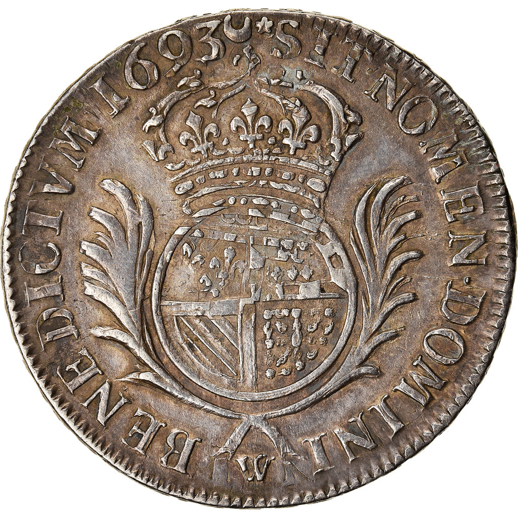 França, Louis XIV, 1/2 Ecu de Flandre aux palmes, 1693, Lille, reformed, Prata