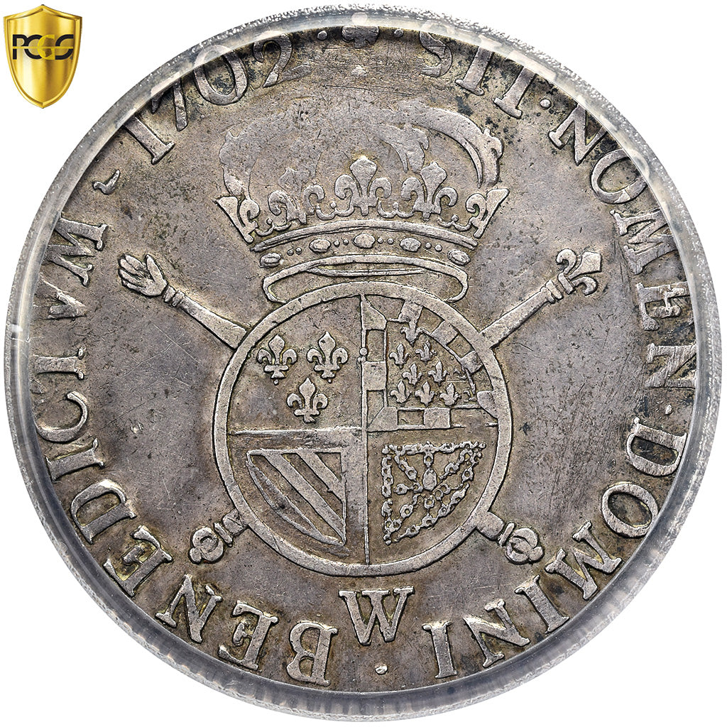 Francia, Louis XIV, Écu de Flandre aux insignes, 1702, Lille, réformé
