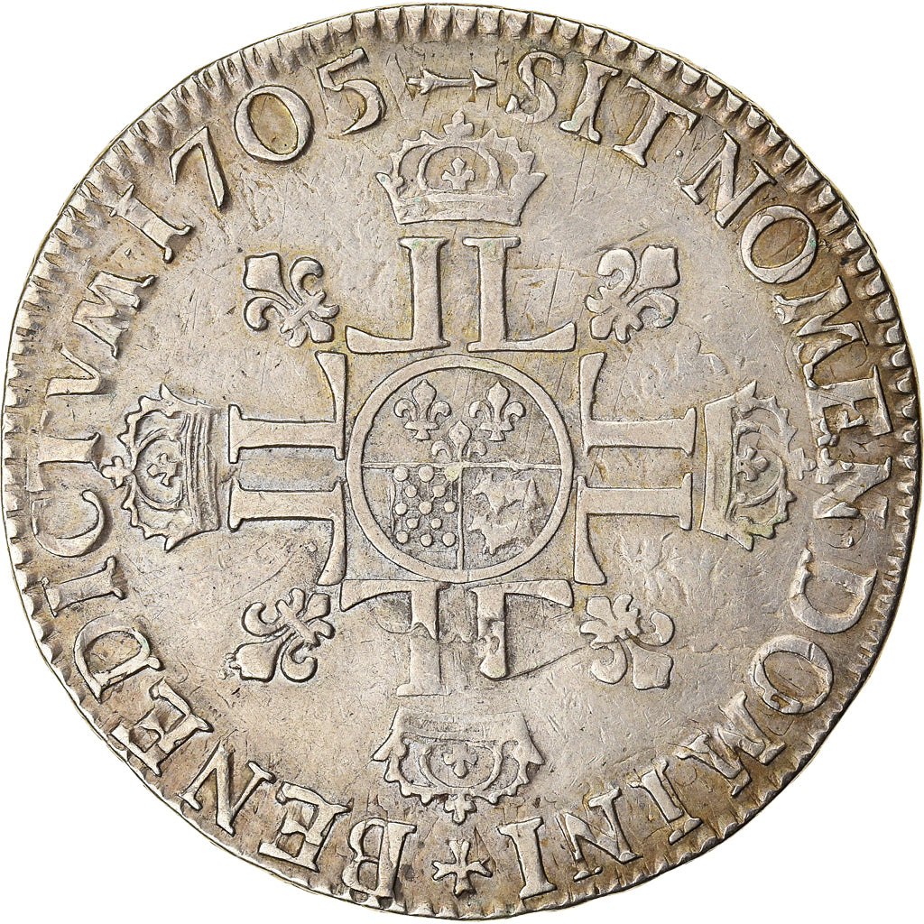 France, Louis XIV, Écu de Béarn aux 8 L, 1705, Pau, réformé, pedigree
