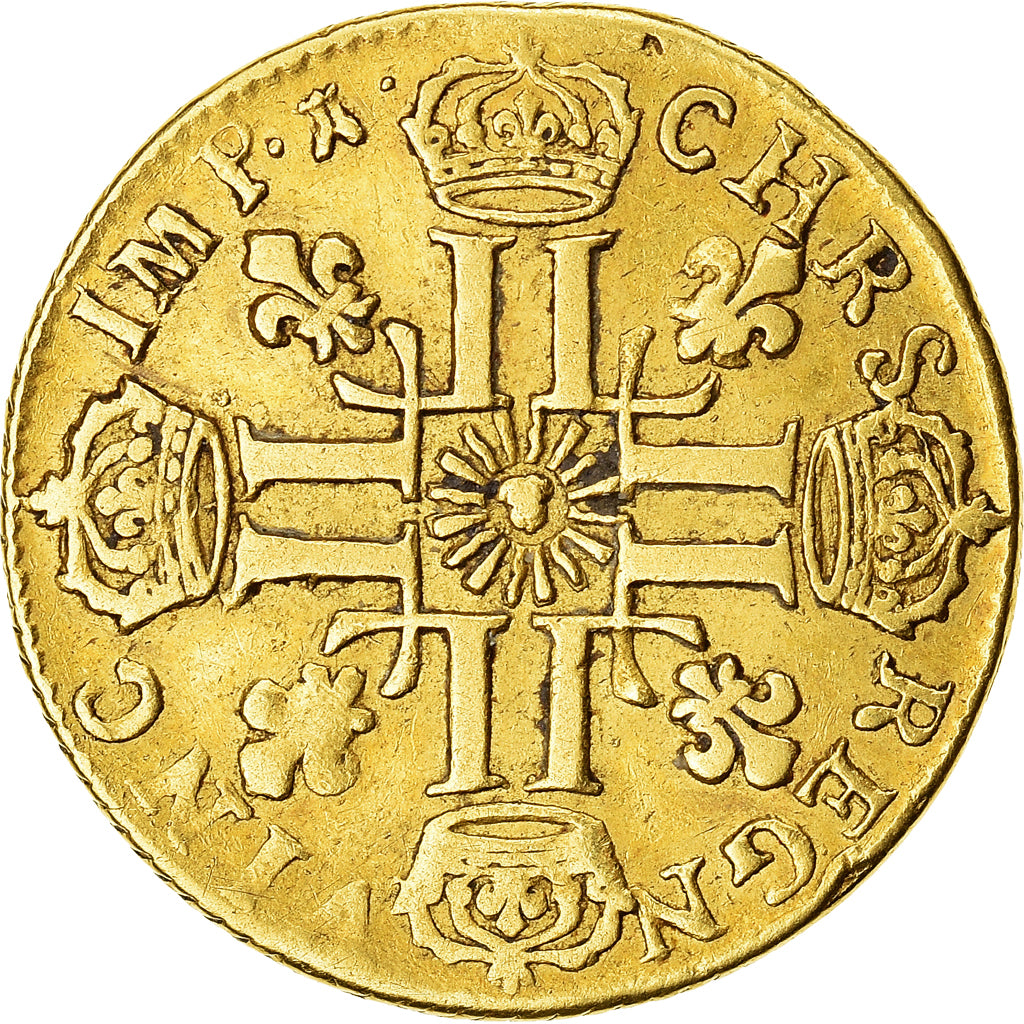 France, Louis XV, louis d'or au soleil, 1715, Montpellier, Gold, VF(30-35)