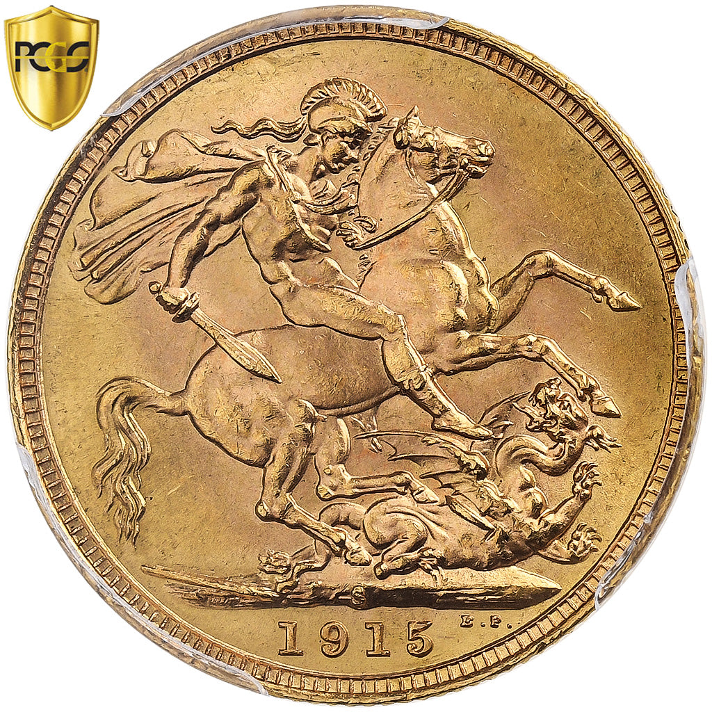 Australia, George V, Sovereign, 1915, Sydney, Gold, PCGS, MS64, Spink:4003