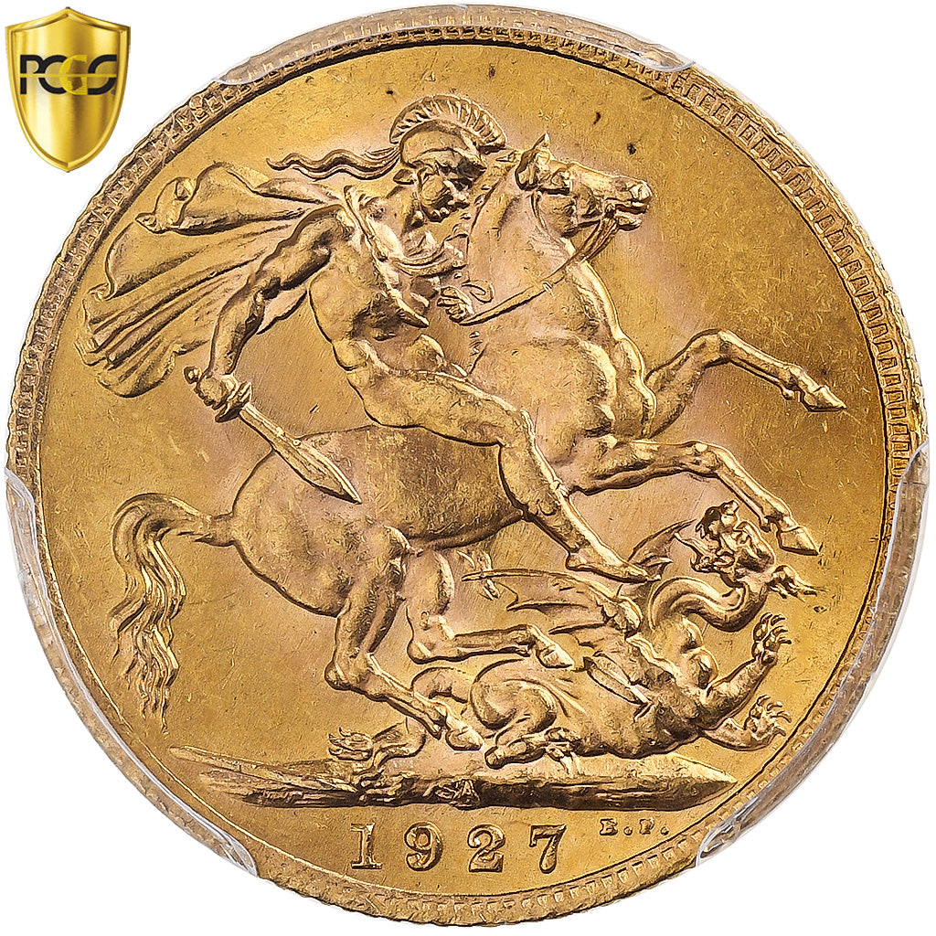 Sudafrica, George V, Sovereign, 1927, Pretoria, Oro, PCGS, MS64+, Spink:4004
