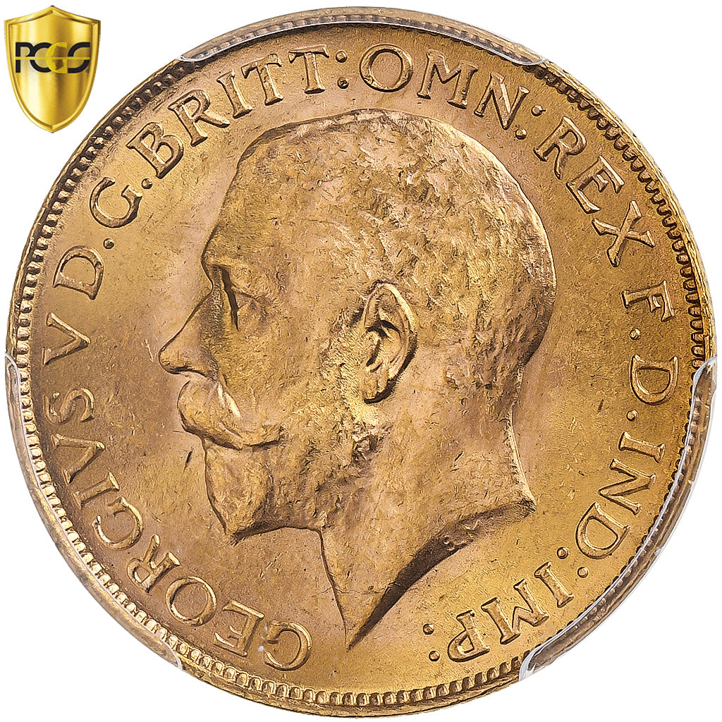 South Africa, George V, Sovereign, 1927, Pretoria, Gold, PCGS, MS65, Spink:4004