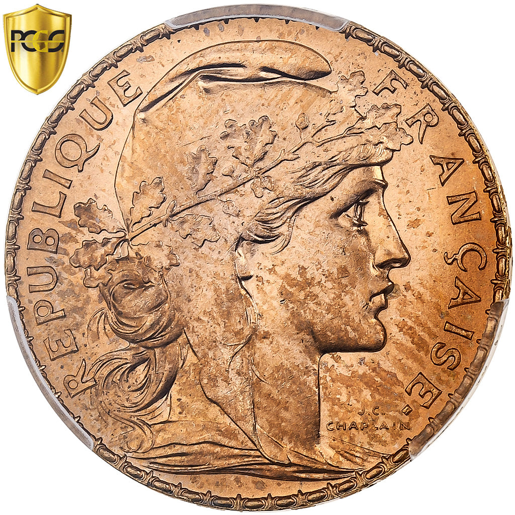 France, 20 Francs, Marianne, 1912, Paris, Gold, PCGS, MS65, Gadoury:1064a