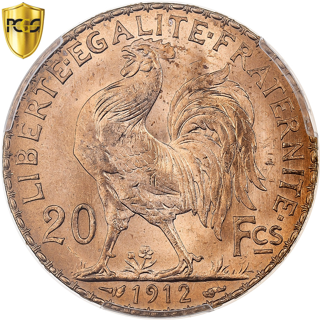 France, 20 Francs, Marianne, 1912, Paris, Gold, PCGS, MS65, Gadoury:1064a