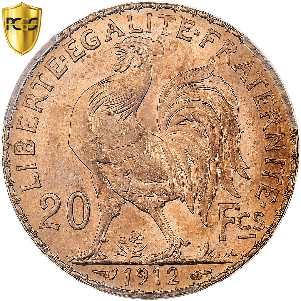 France, 20 Francs, Marianne, 1912, Paris, Or, PCGS, MS65, Gadoury:1064a, KM:857