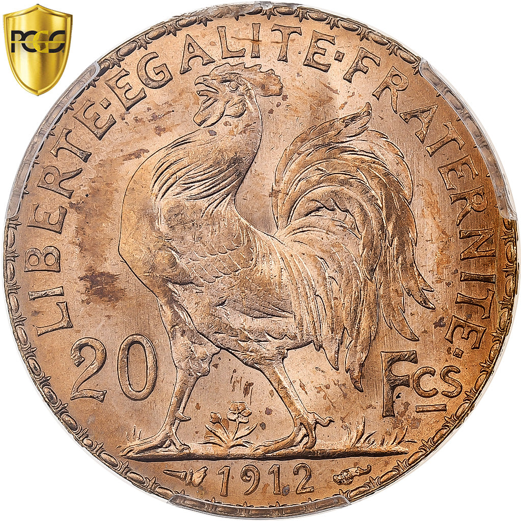 France, 20 Francs, Marianne, 1912, Paris, Gold, PCGS, MS65, Gadoury:1064a