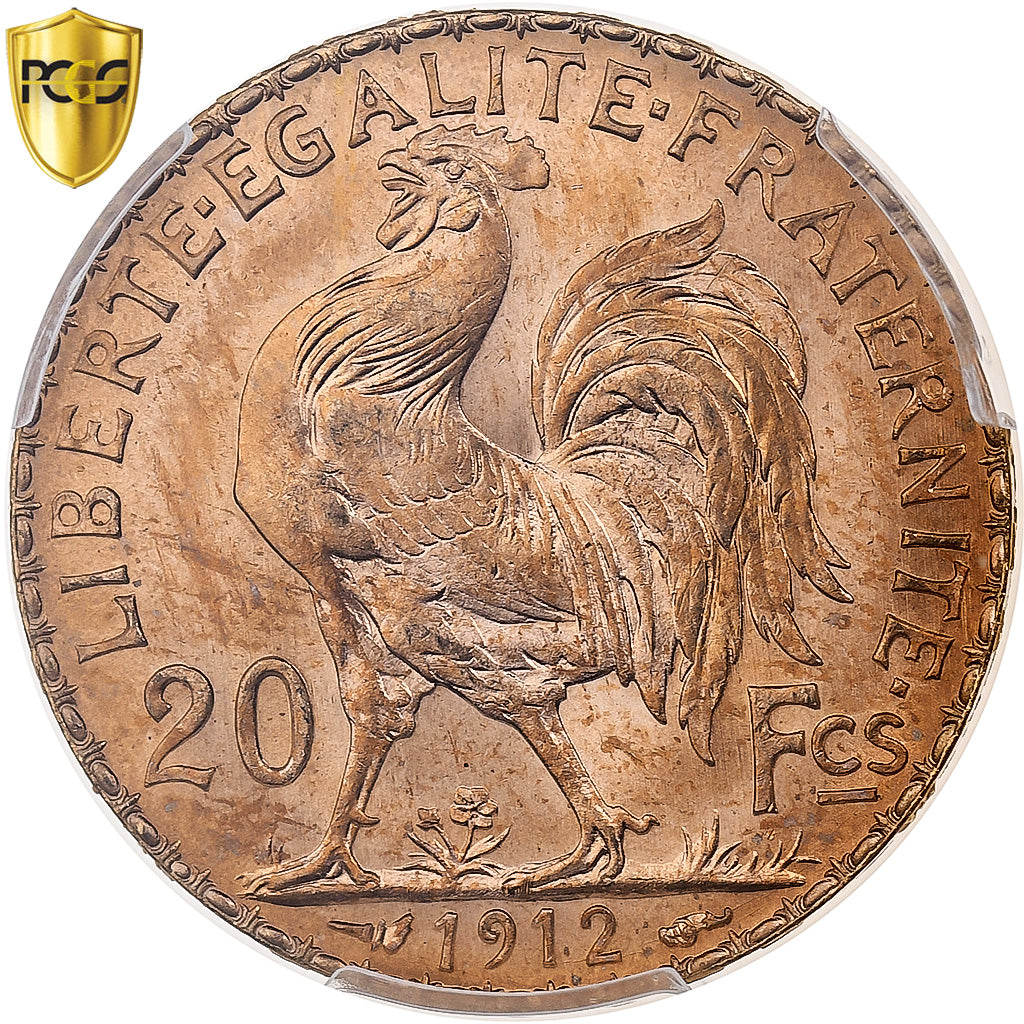 Francia, 20 Francs, Marianne, 1912, Paris, Oro, PCGS, MS65, Gadoury:1064a