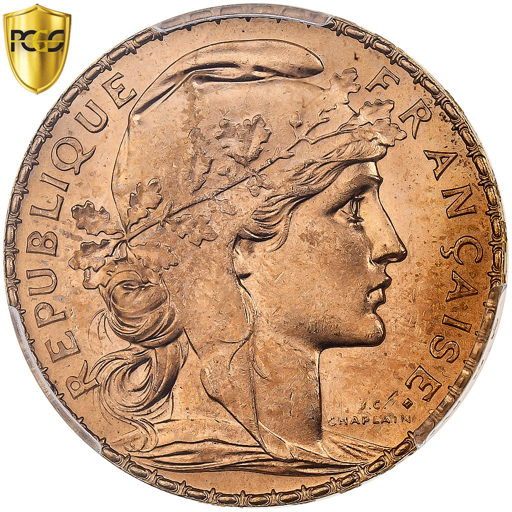 France, 20 Francs, Marianne, 1912, Paris, Gold, PCGS, MS65+, Gadoury:1064a