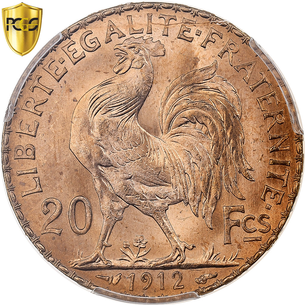 France, 20 Francs, Marianne, 1912, Paris, Gold, PCGS, MS65+, Gadoury:1064a