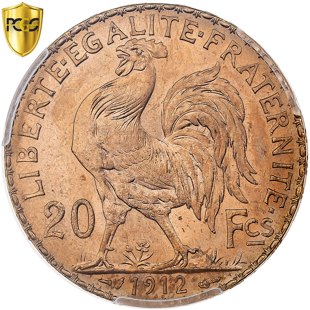 France, 20 Francs, Marianne, 1912, Paris, Or, PCGS, MS65+, Gadoury:1064a, KM:857