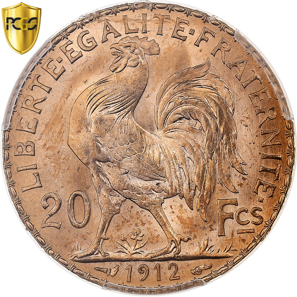 France, 20 Francs, Marianne, 1912, Paris, Gold, PCGS, MS66, Gadoury:1064a