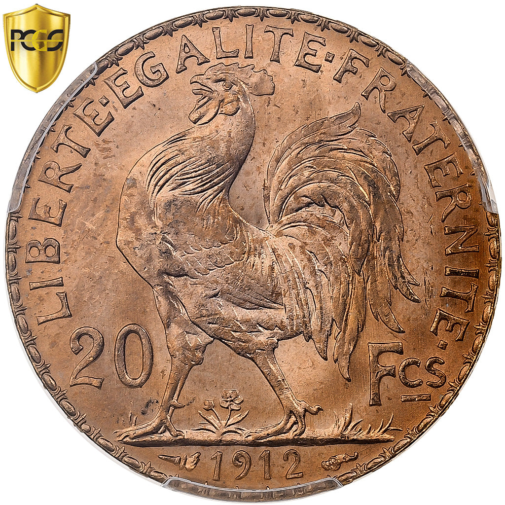 France, 20 Francs, Marianne, 1912, Paris, Or, PCGS, MS66, Gadoury:1064a, KM:857
