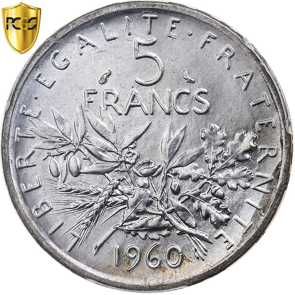 Coin, France, Semeuse, 5 Francs, 1960, Paris, PCGS, MS65, MS(65-70), Silver