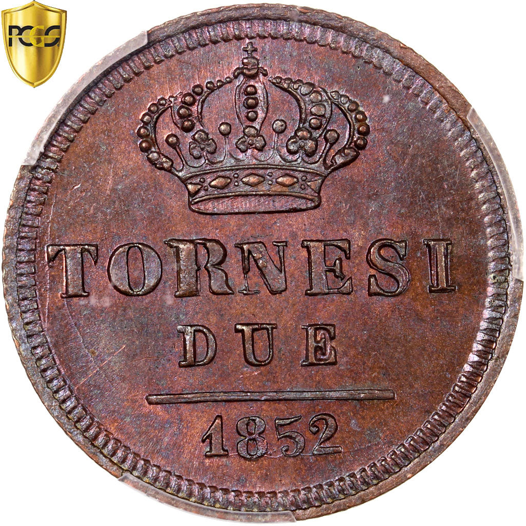Kingdom of the Two Sicilies, Ferdinando II, 2 Tornesi, 1852, Naples, TOP POP