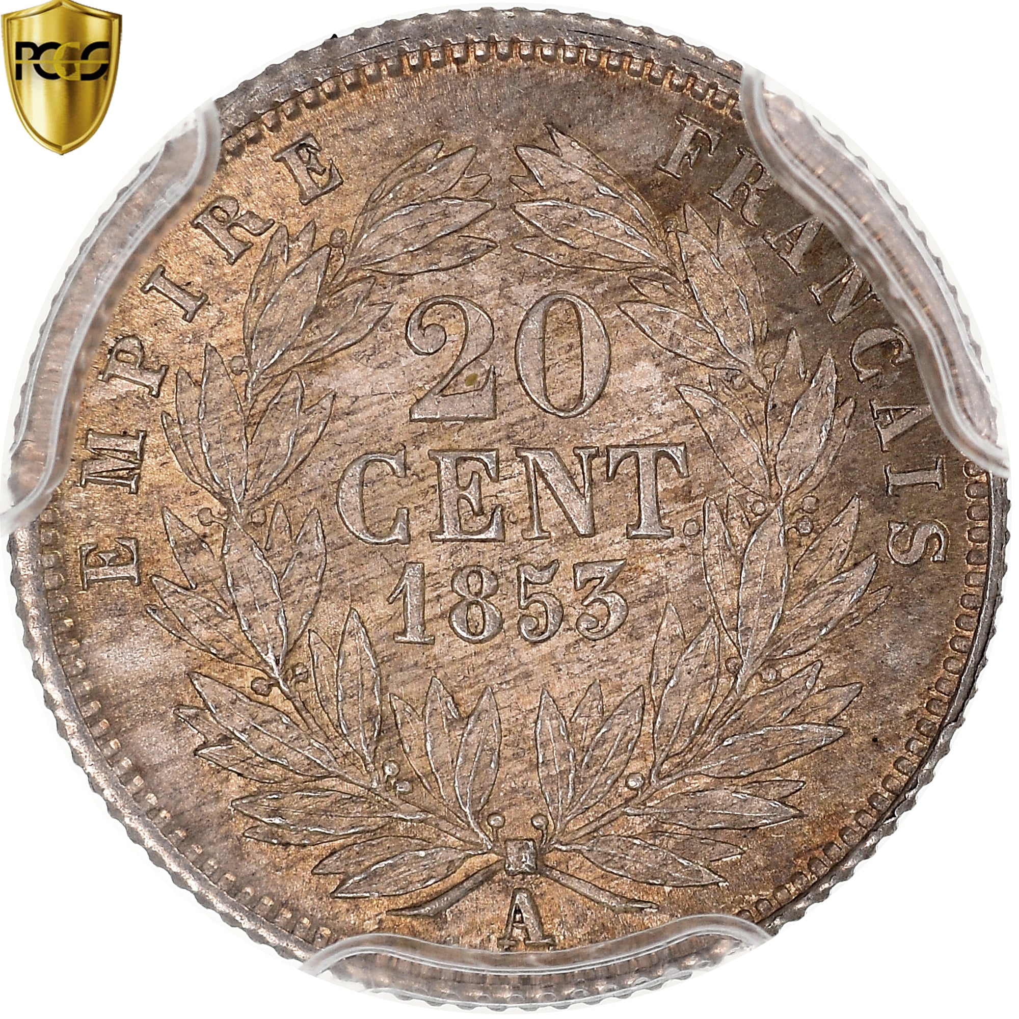 Francia, Napoleon III, 20 Centimes, 1853, Paris, Petite tête, Plata, PCGS