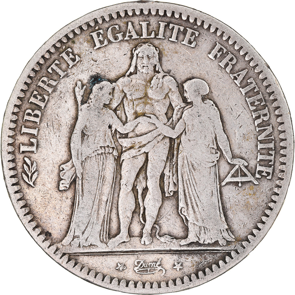 Moneda, Francia, Hercule, 5 Francs, 1848, Lyon, BC+, Plata, KM:756.3, Le