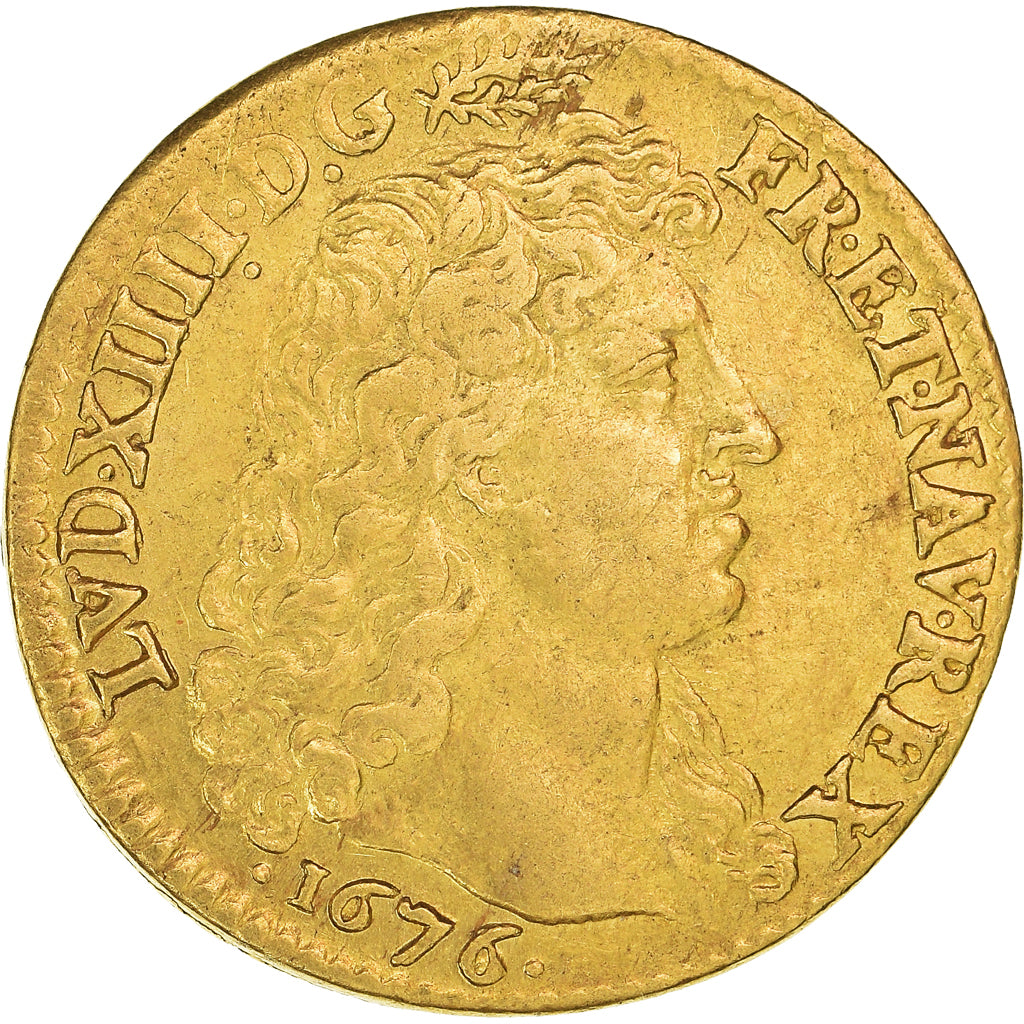 France, Louis XIV, Louis d’or à la tête virile, 1676, Paris, Or, TTB