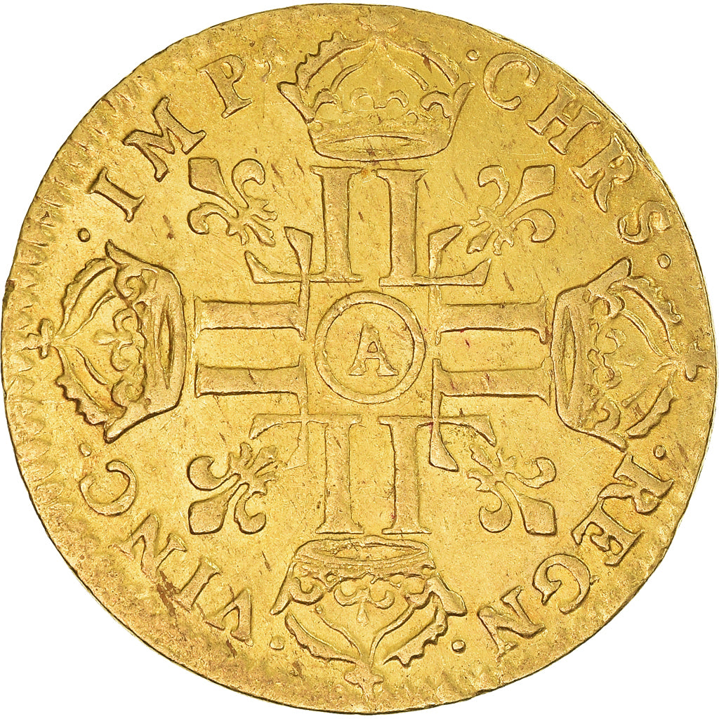 France, Louis XIV, Louis d’or à la tête virile, 1676, Paris, Or, TTB