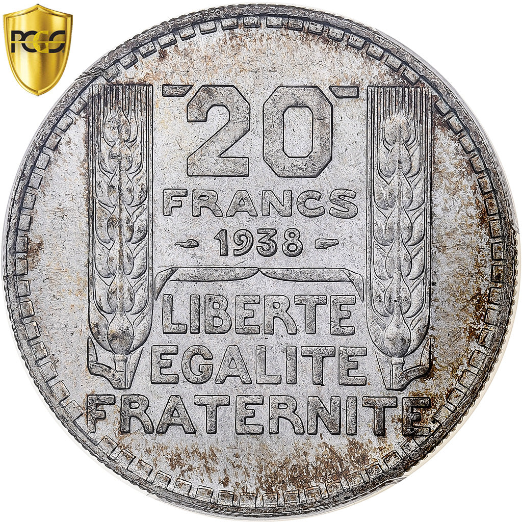 Coin, France, Turin, 20 Francs, 1938, Paris, PCGS, MS64, MS(64), Silver, KM:879