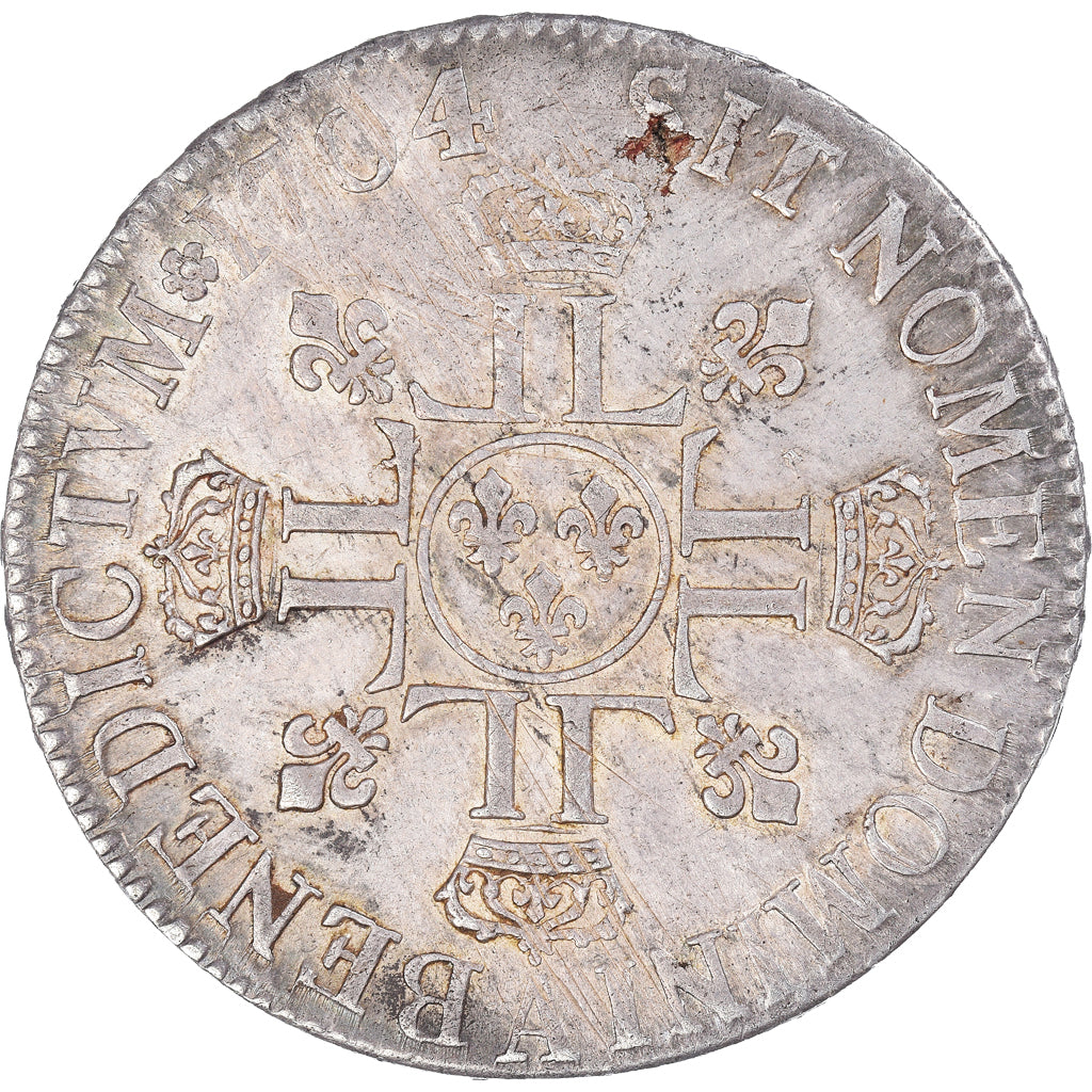 França, Louis XIV, Ecu aux 8 L, 1704, Paris, Pedigree, Prata, EF(40-45)