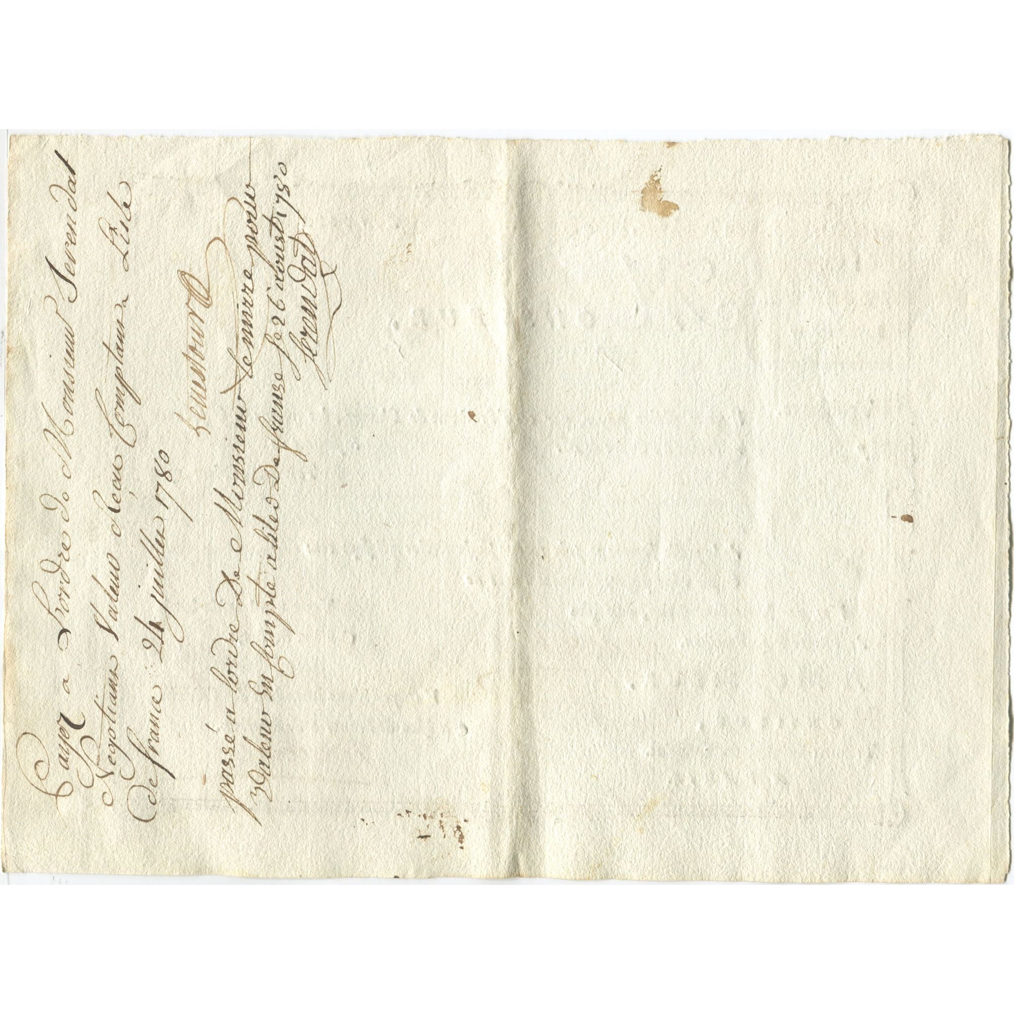 Francia, Traite, Colonies, Isle de France, 6000 Livres, La Pourvoyeuse, 1780