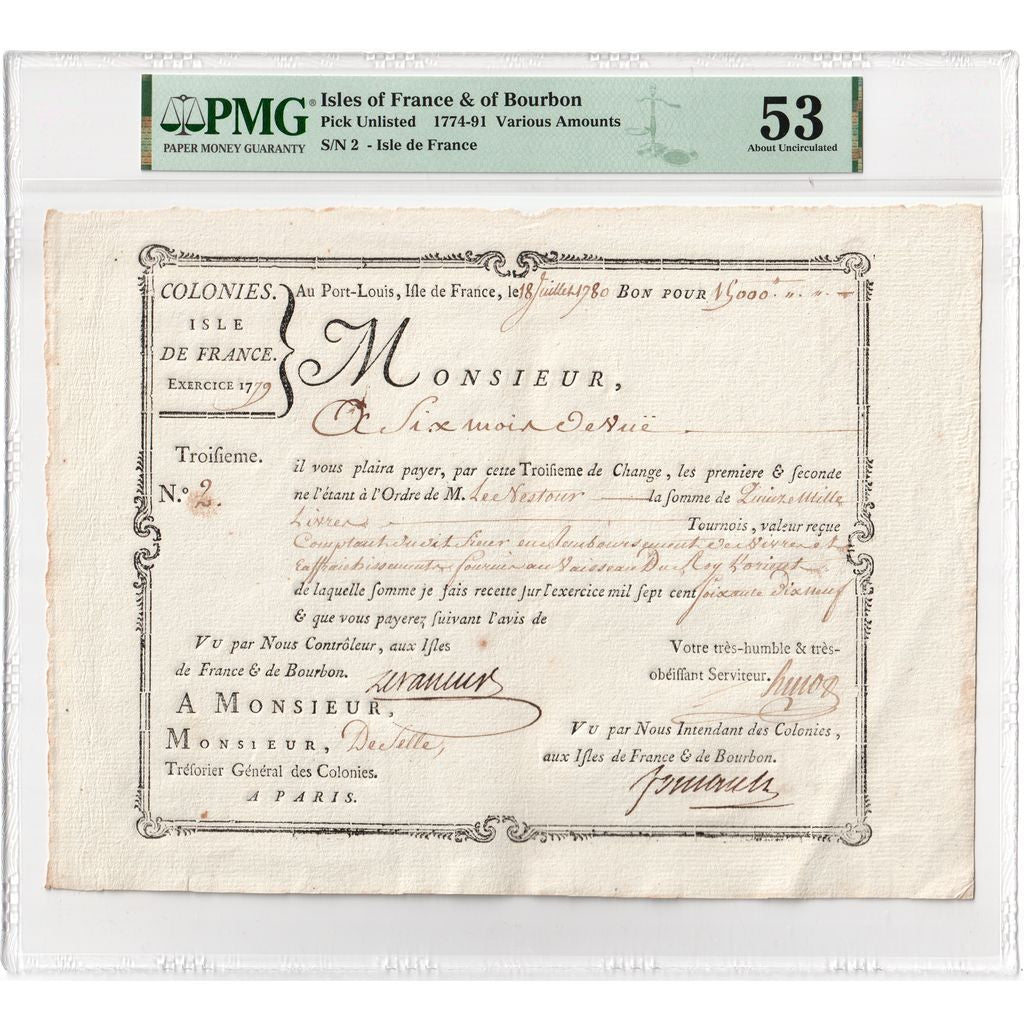 Frankrijk, Traite, Colonies, Isle de France, 15000 Livres, L'Orient, 1780-07-18