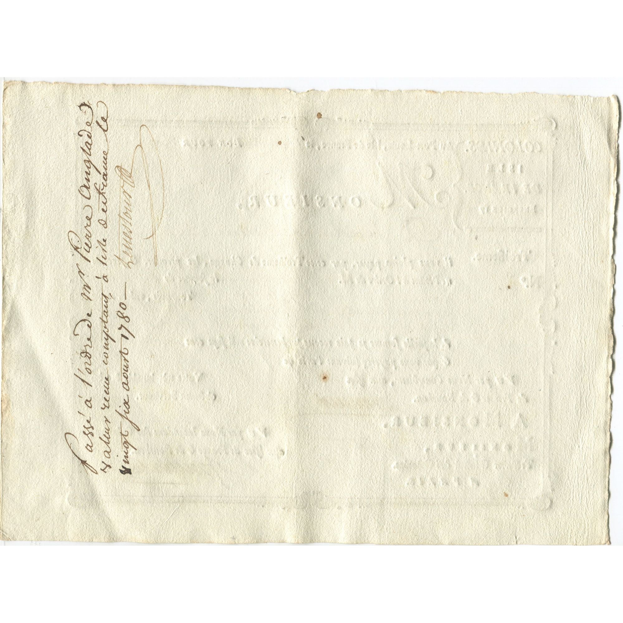 France, Traite, Colonies, Isle de France, 15000 Livres, L'Orient, 1780-07-18, AU